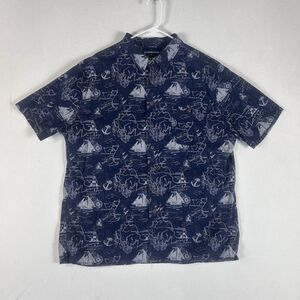 Croft & Barrow Casual Hawaiin Shirt Mens XL Short Sleeve Blue Boats Compass Map